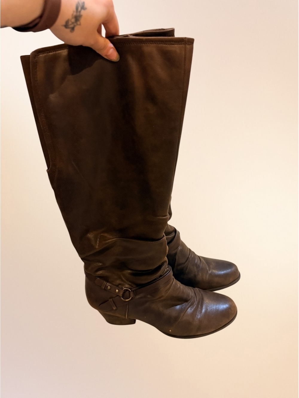 Baretraps Brown Leather Knee-High Boots with Decorative Strap